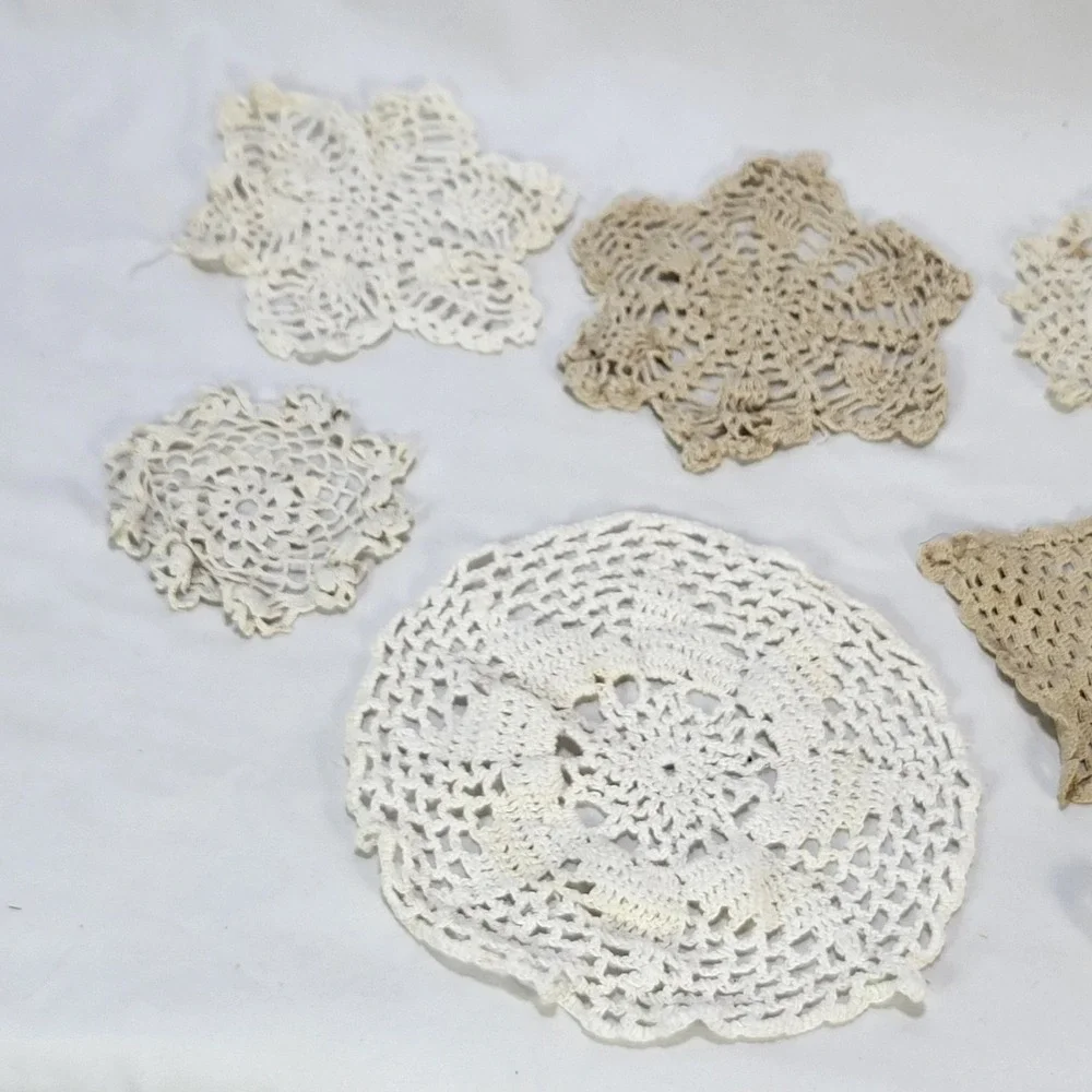 Vintage Handmade Crochet Doily Lot Lace Table Runners Cream Beige Boho 21pc